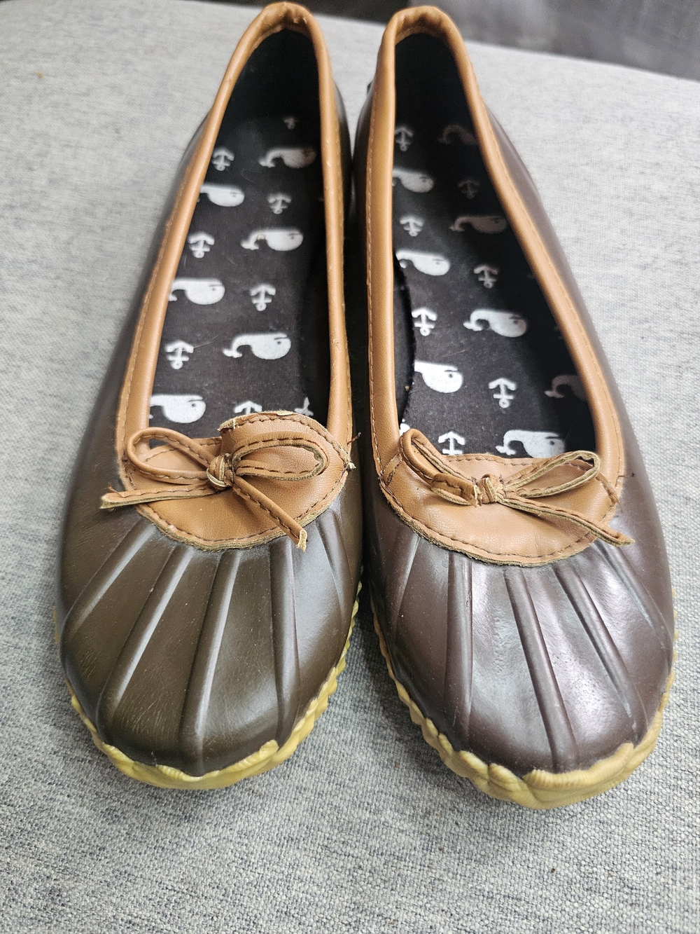 London Fog Brown and Tan Duck-Style Ballet Flats